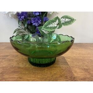 Vintage E.O. Brody Co. Emerald Green Glass Pedestal Bowl MCM Decor Retro Styling